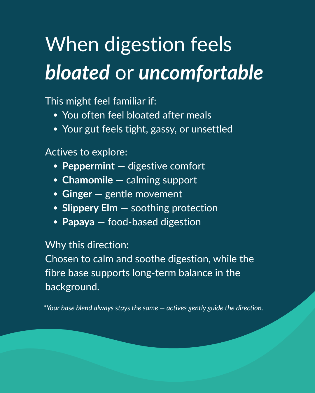 Text on a blue background about digestion symptoms and remedies.