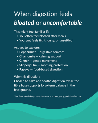 Text on a blue background about digestion symptoms and remedies.