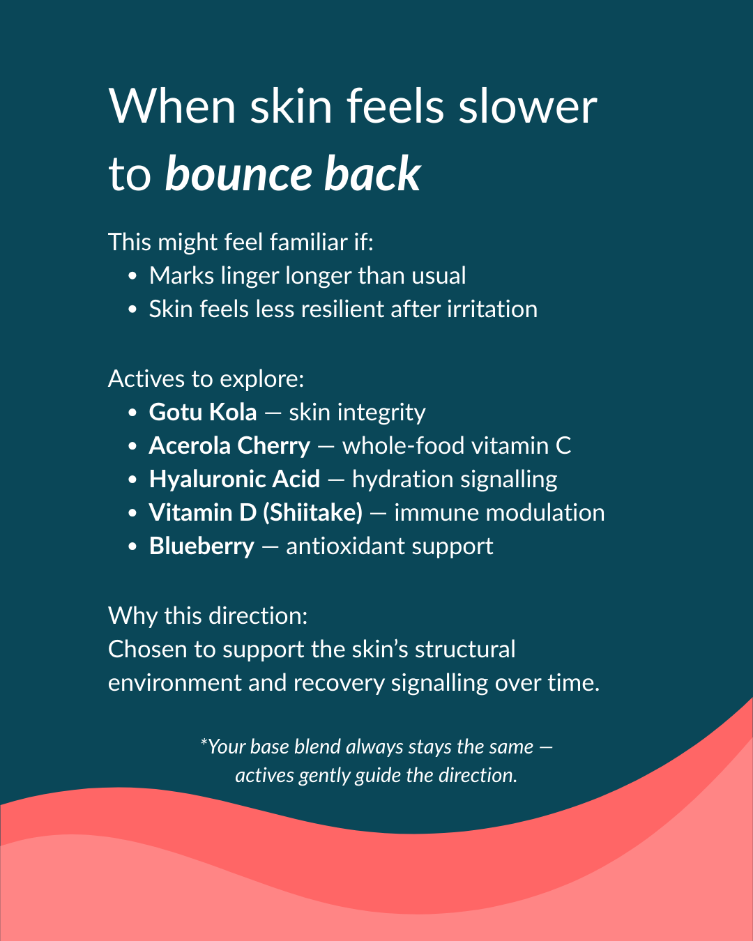 Text on a blue background about skin care with a red wavy design at the bottom.