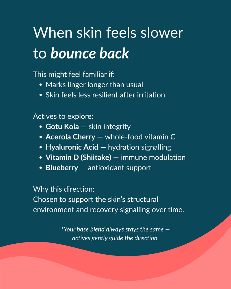 Text on a blue background about skin care with a red wavy design at the bottom.