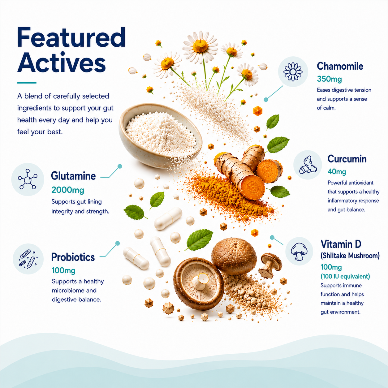 Supplement ingredients with text on a light blue background