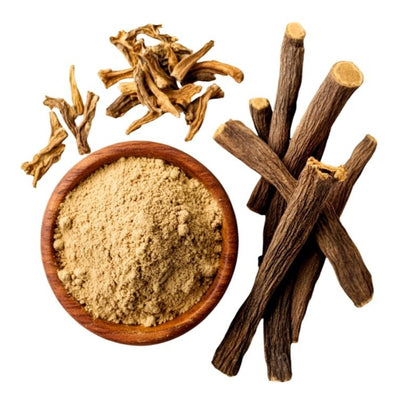licorice root with dried pieces and powder